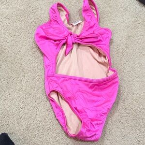 Random Hearts Girls Pink Cutout Swimsuit